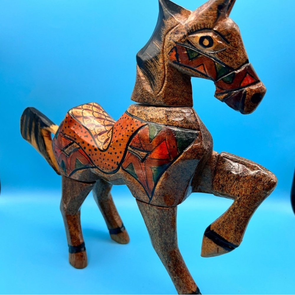 Multicolor Wooden Horse Sculpture - Picture 3 of 4